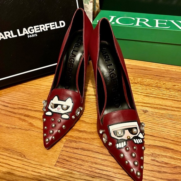 Karl Lagerfeld Burgundy Studded Heels | NWT | size 9.5 - Picture 2 of 11